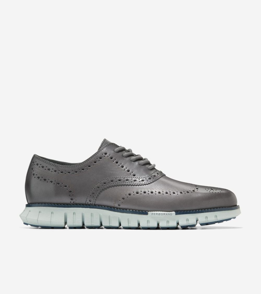 Cole Haan Men's ZEROGRAND Remastered Wingtip Oxfords - Tornado Gray-Cloud Blue