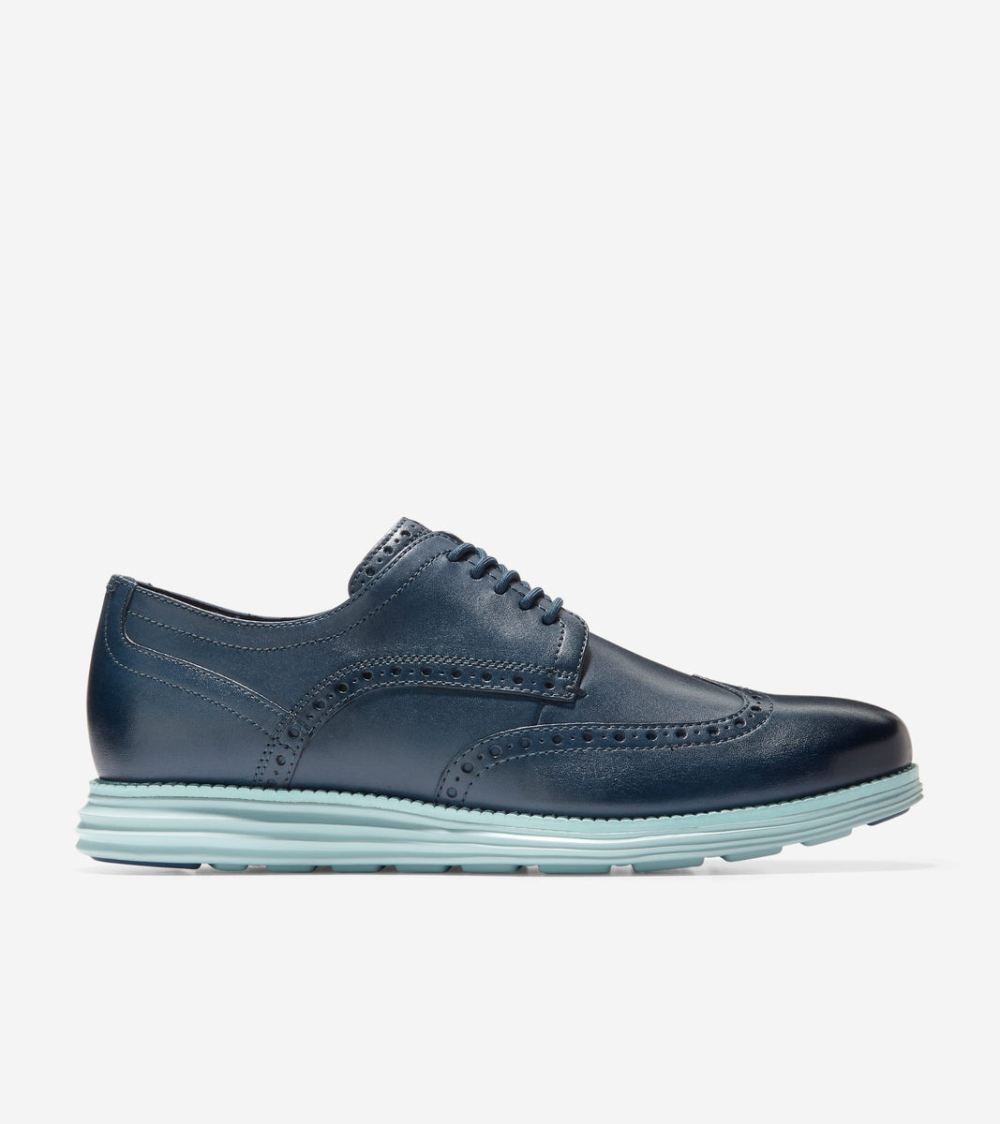 Cole Haan Men's OriginalGrand Wingtip Oxfords - Blue Wing Teal-Cloud Blue