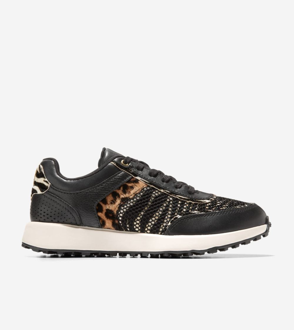 Cole Haan Women's GrandPro Wellesley Running Sneaker - Black-Safari Print-Ivory