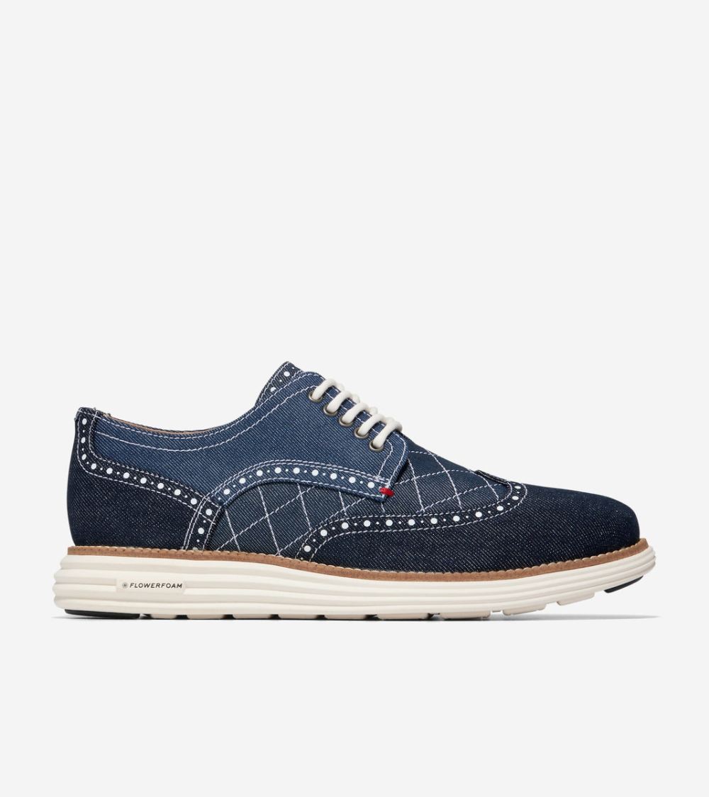 Cole Haan Men's OriginalGrand Wingtip Oxford - Blue Denim-Ivory