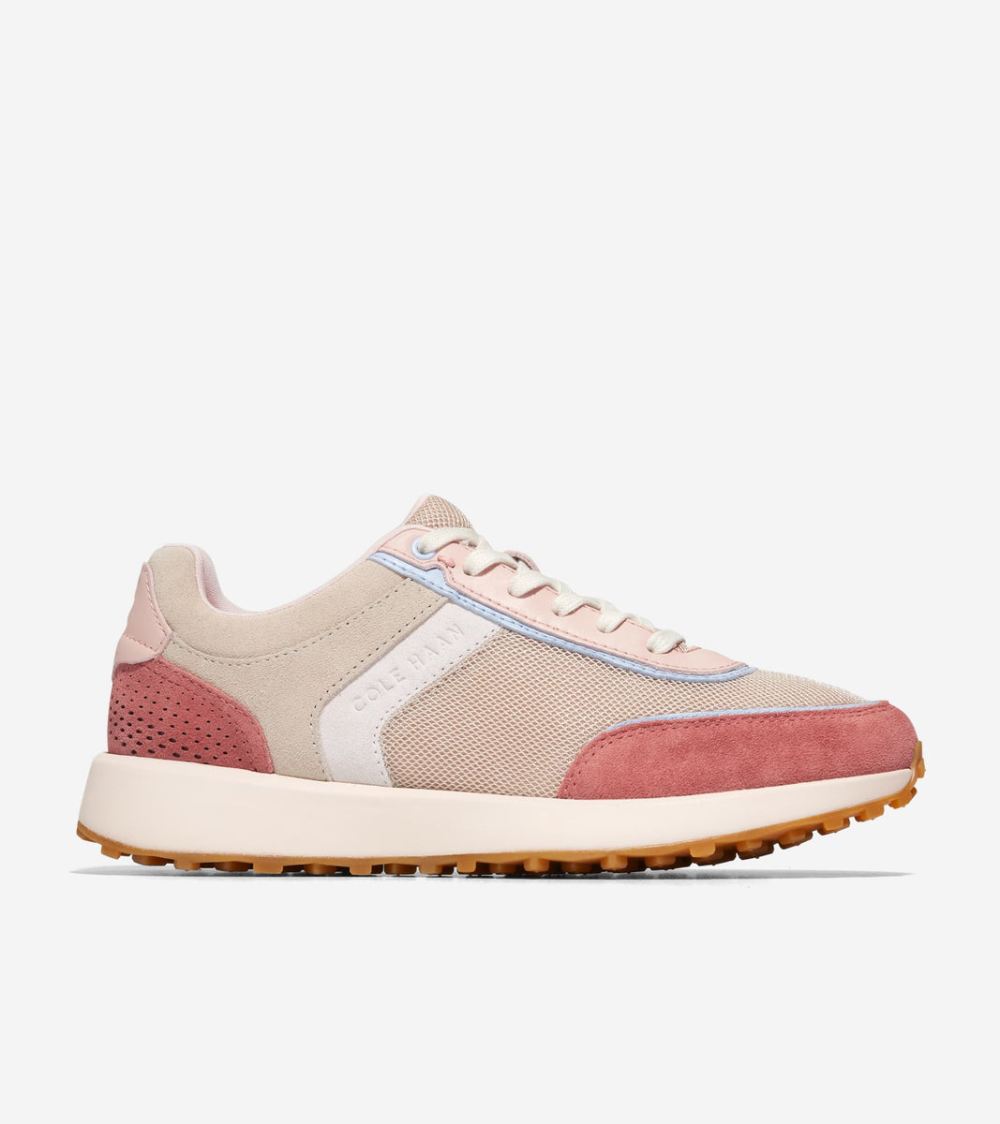 Cole Haan Women's GrandPro Wellesley Running Sneaker - Light Sesame-Nylon-Light Mahogony Suede-Rosewater Suede