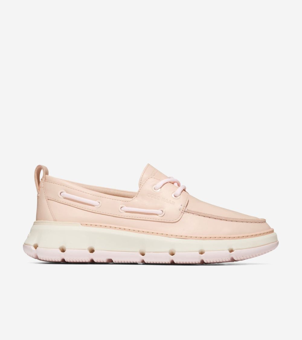 Cole Haan Women's 4.ZEROGRAND Regatta Boat Shoe - Bleached Tan-Ivory-Rosewater