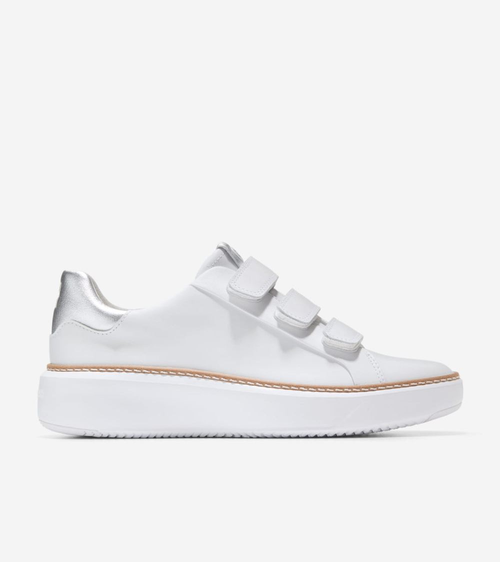 Cole Haan Women's GrandPro Topspin Triple Strap Sneakers - Optic White-Silver