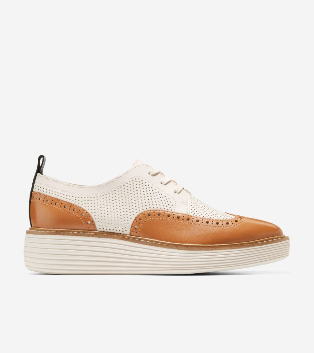 Cole Haan Women's OriginalGrand Platform Wingtip Oxford - Pecan-Ivory