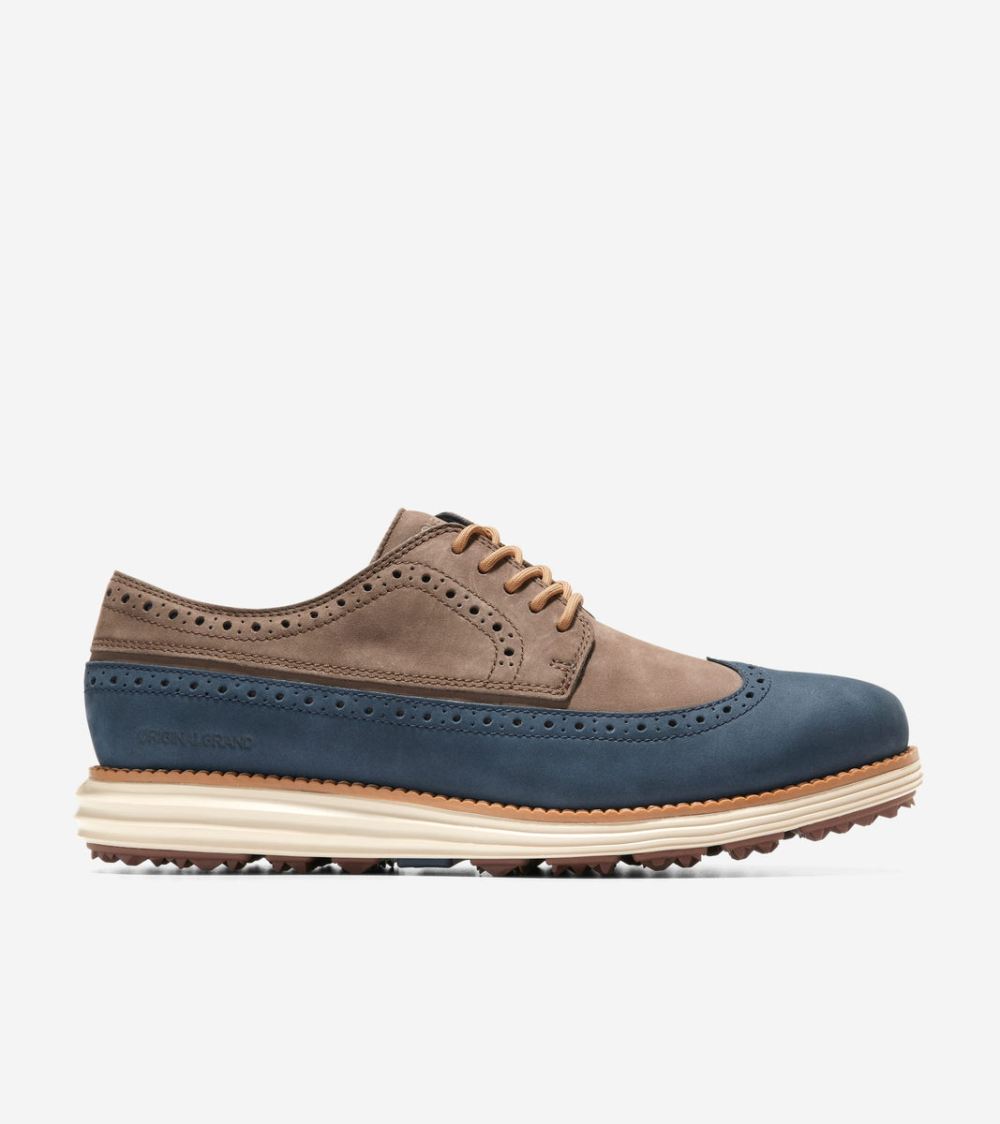 Cole Haan Men's OriginalGrand Wingtip Oxford Golf Shoe - Truffle-Navy Blazer-Alabaster Gleam