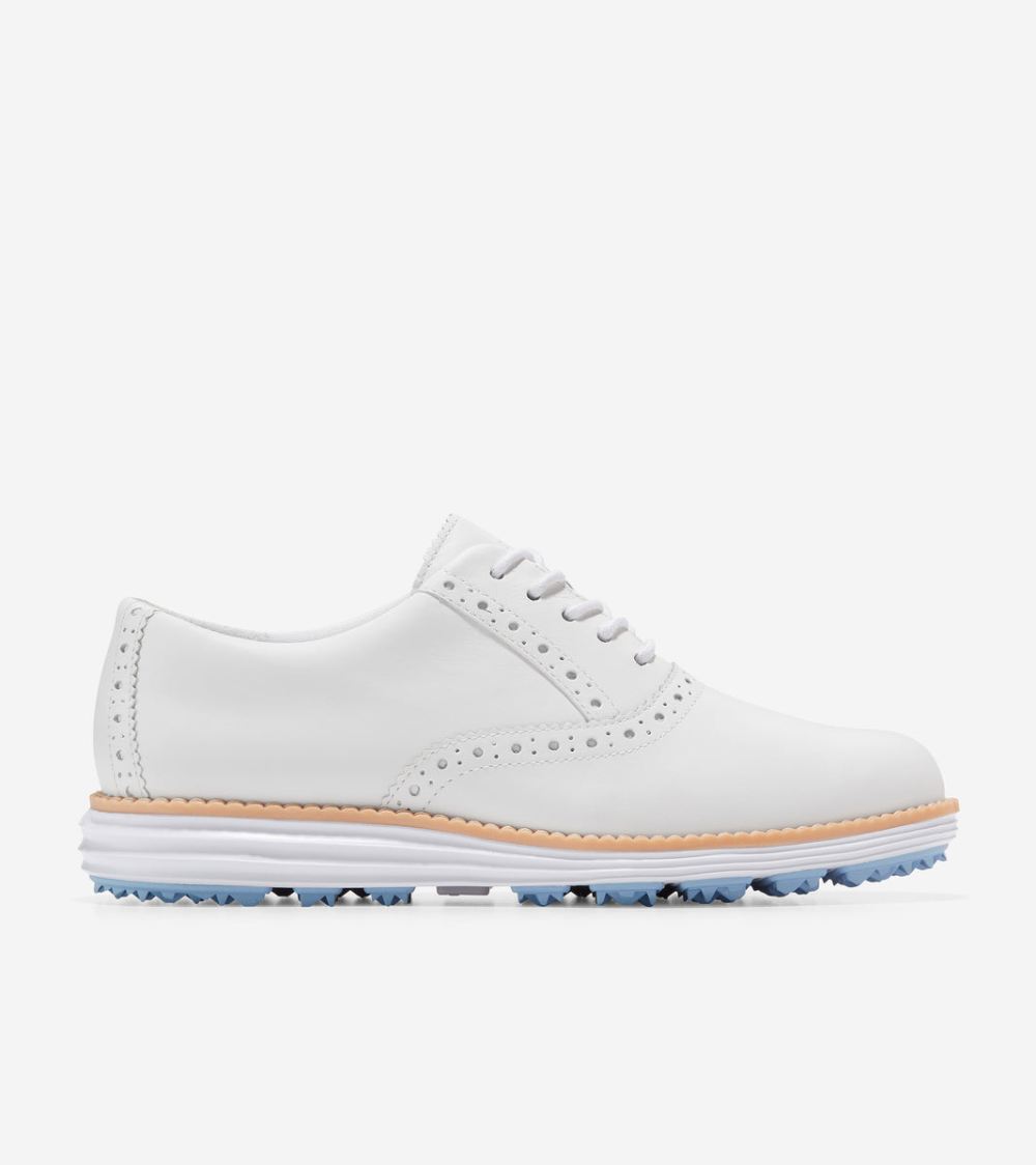 Cole Haan Women's OriginalGrand Shortwing Golf Shoe - Optic White-Blue Bell