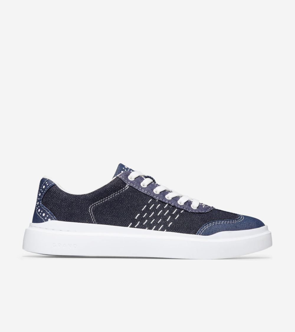 Cole Haan Women's GrandPro Rally Canvas T-Toe Sneaker - Blue Denim-Optic White