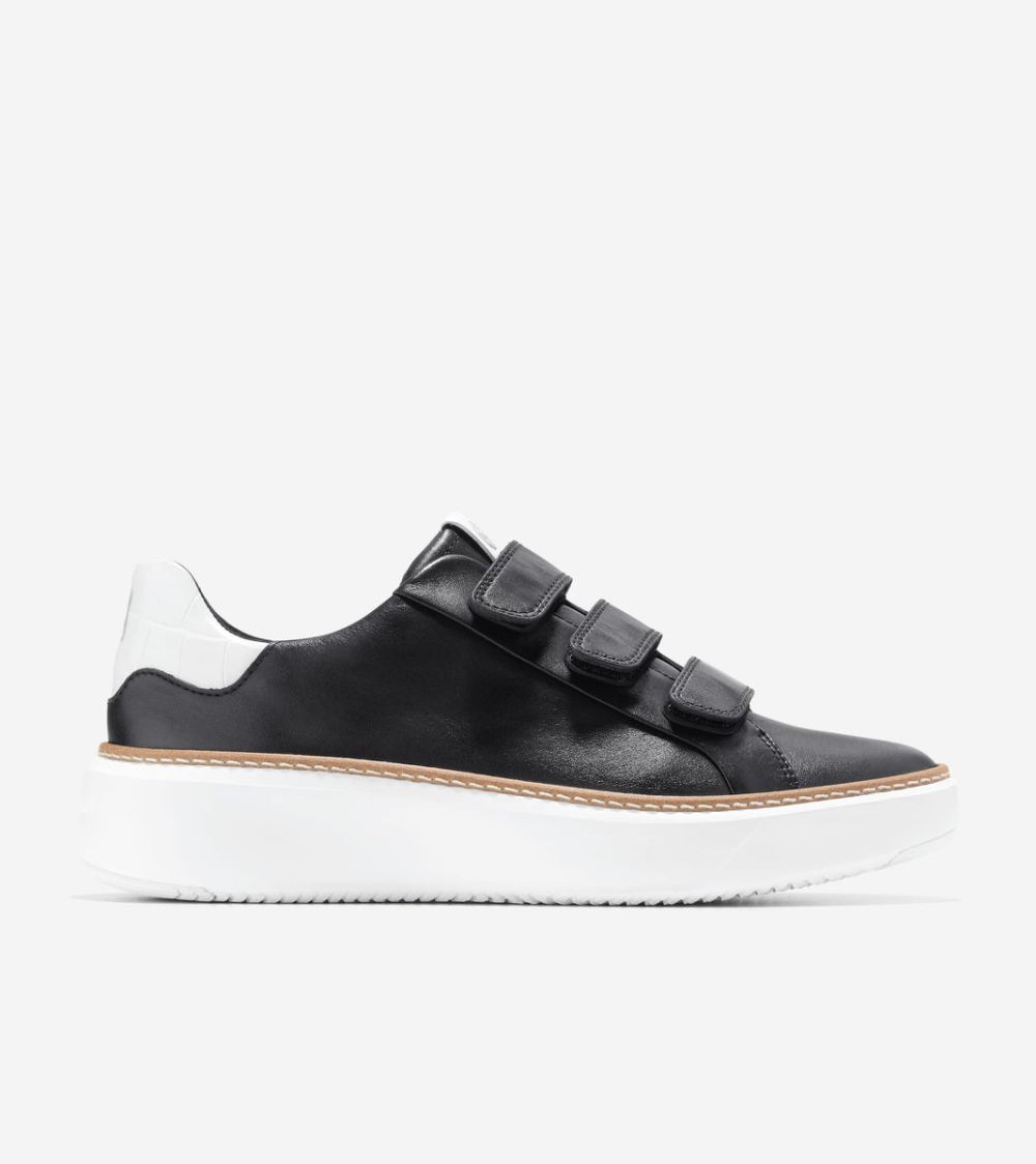 Cole Haan Women's GrandPro Topspin Triple Strap Sneakers - Black-Optic White Croc