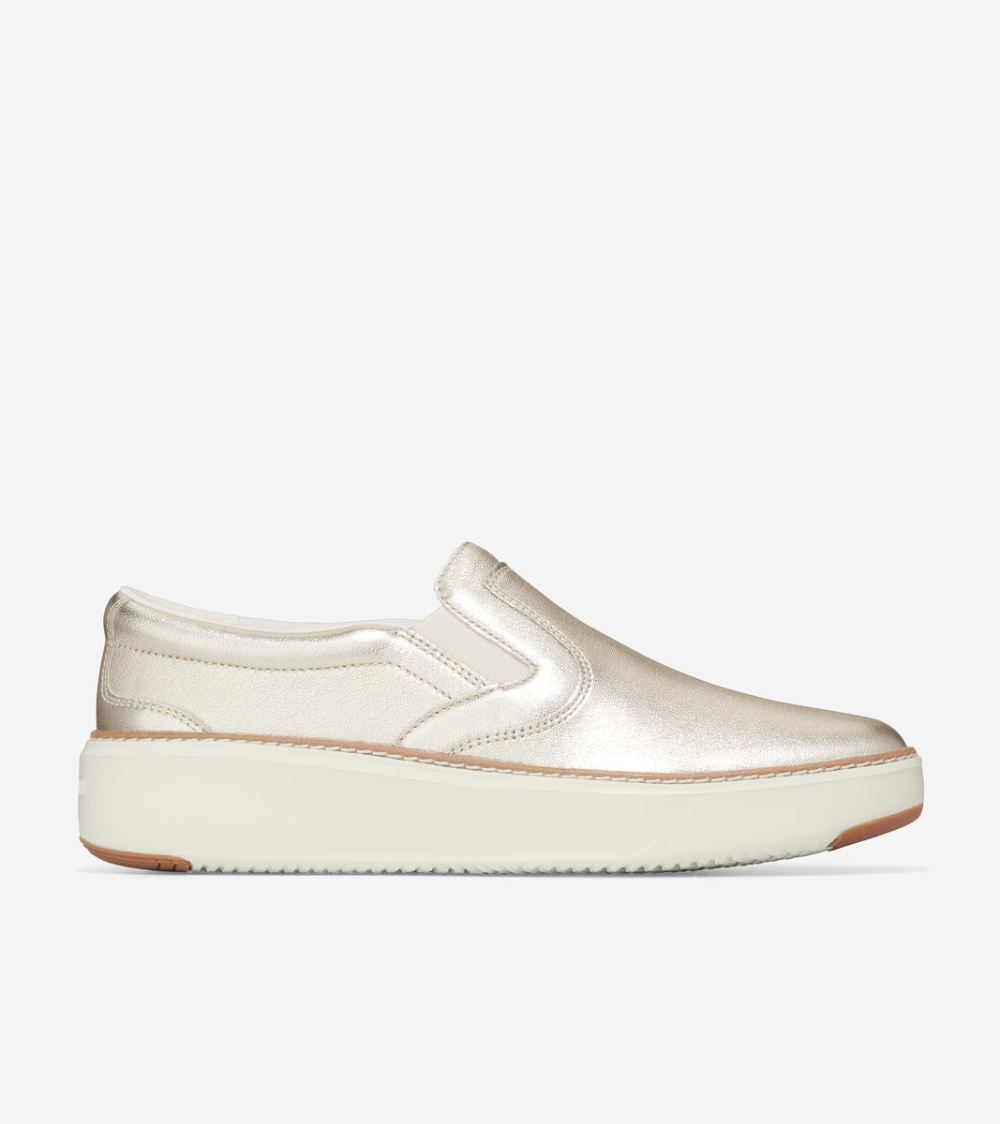 Cole Haan Women's GrandPro Topspin Slip-On Sneaker - Gold Talca-Ivory