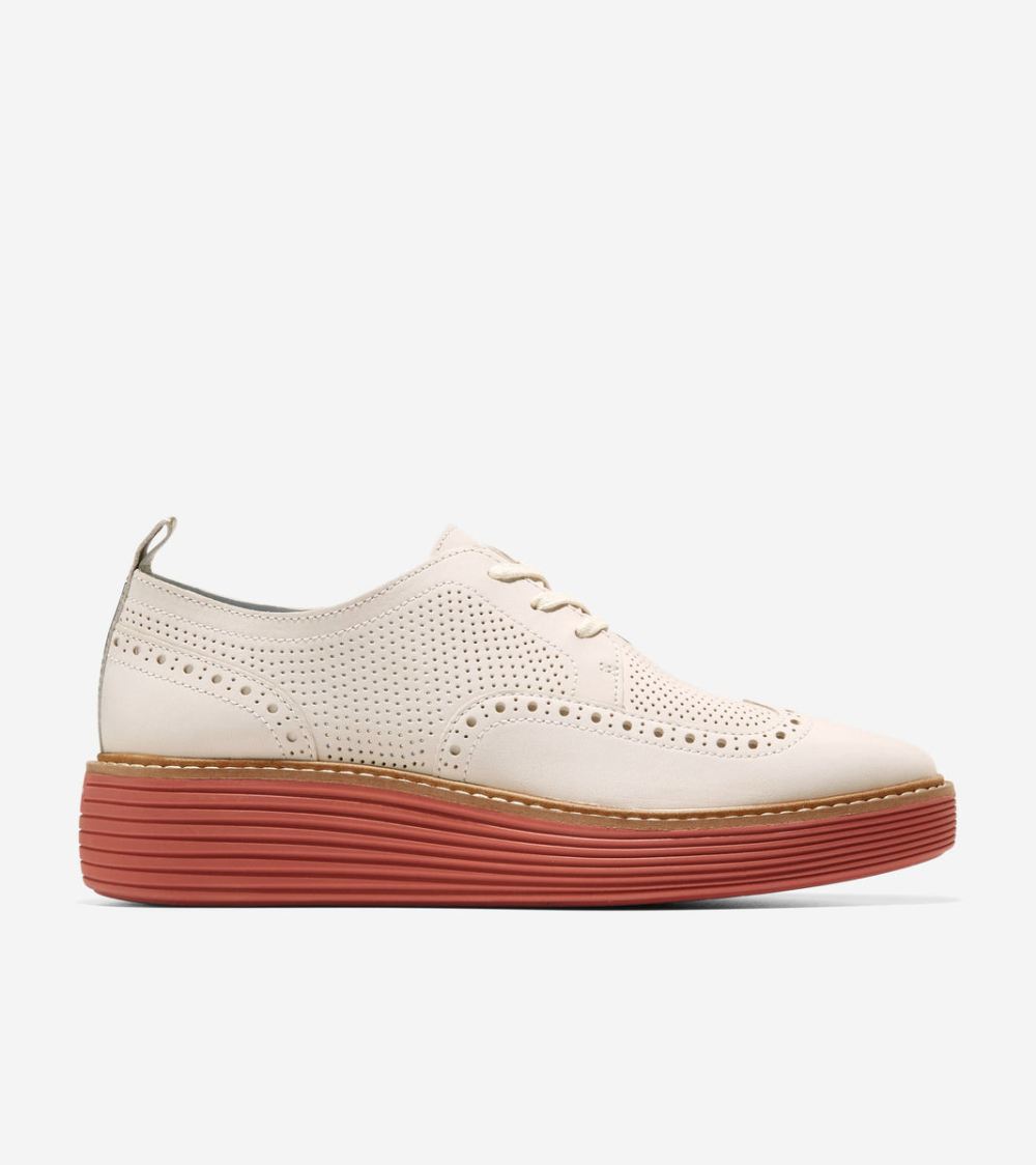 Cole Haan Women's OriginalGrand Platform Wingtip Oxford - Egret-Cinnabar