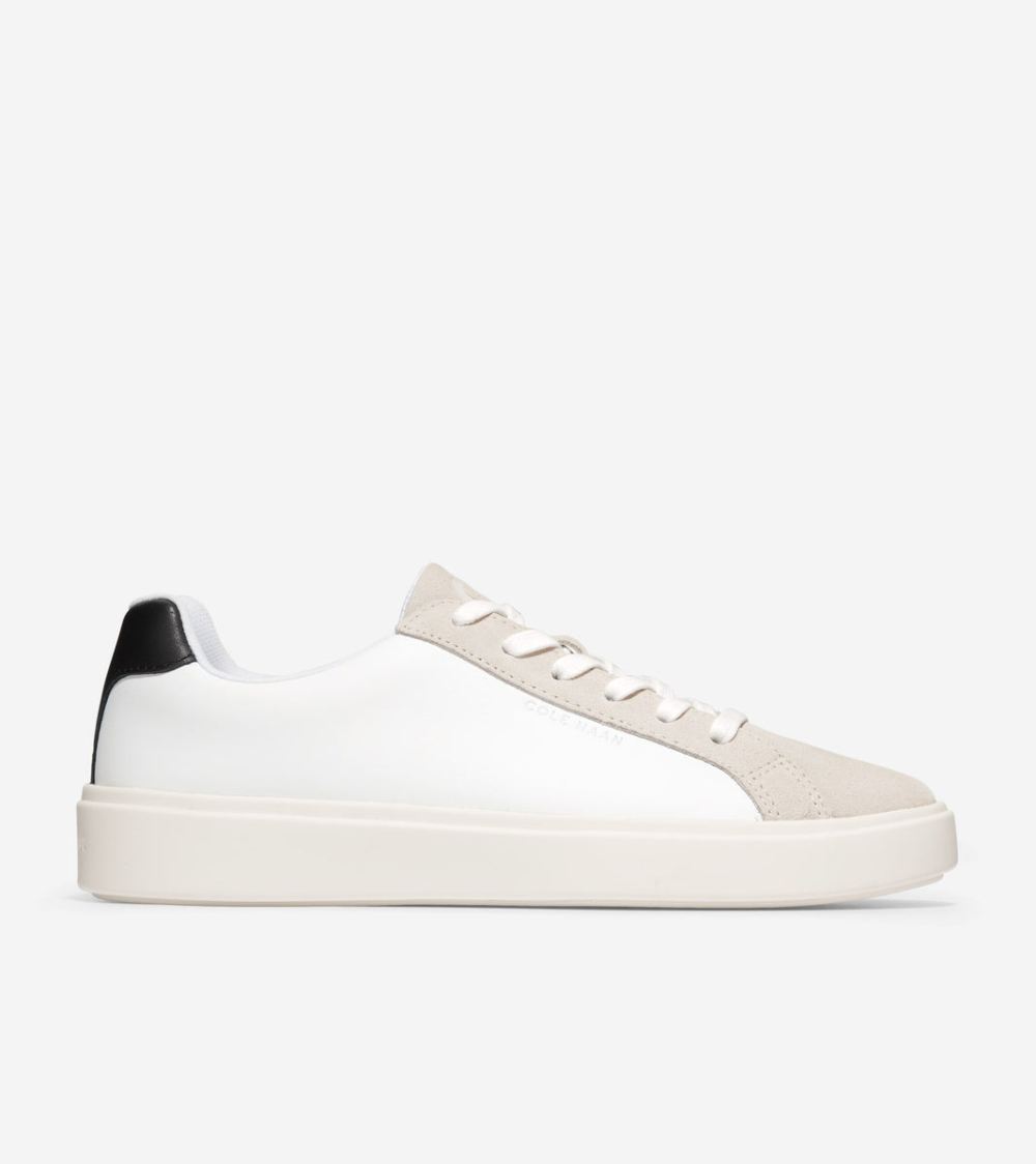 Cole Haan Women's Grand Crosscourt Daily Sneakers - Optic White-Birch Suede-Black