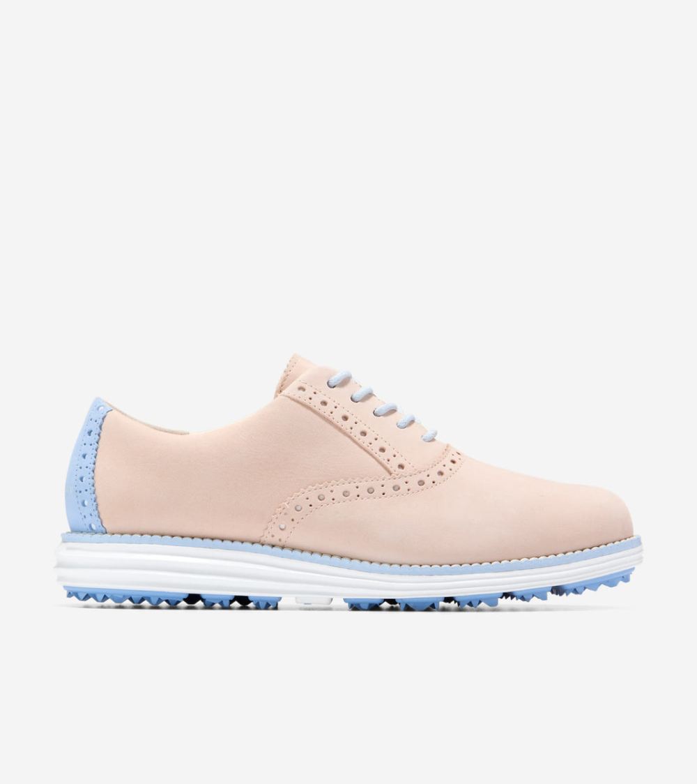 Cole Haan Women's OriginalGrand Waterproof Shortwing Golf Shoes - Bleached Tan-Vista Blue