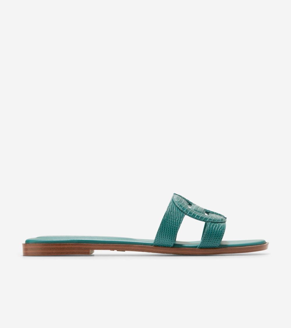 Cole Haan Women's Chrisee Slide Sandals - Green Lizard Print