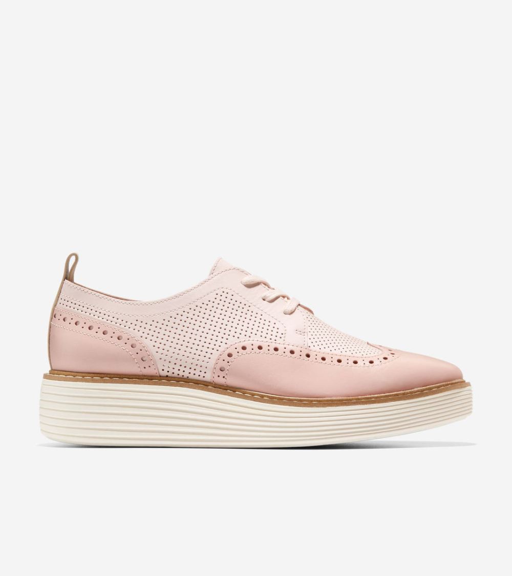 Cole Haan Women's OriginalGrand Platform Wingtip Oxford - Rosewater-Rose Smoke-Ivory