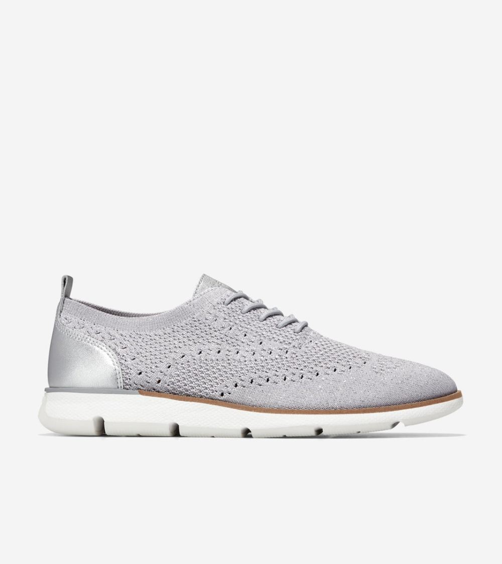 Cole Haan Women's 4.ZEROGRAND Oxfords - Microchip-Silver-White Stitchlite