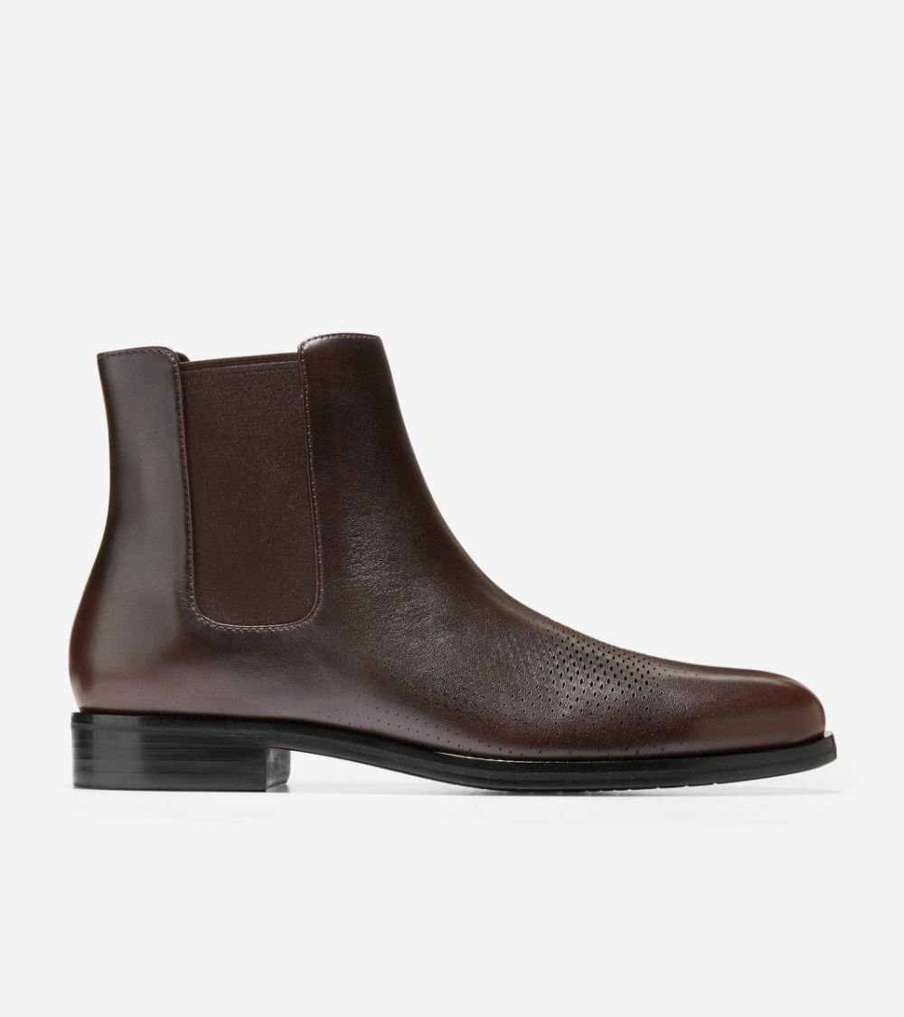 Cole Haan Men's Washington Grand Laser Chelsea Boots - Dark Chocolate-Black