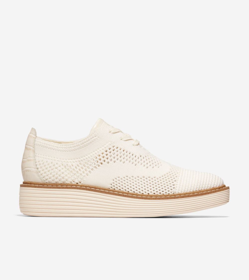 Cole Haan Women's OriginalGrand Platform Oxfords - Ivory Stitchlite Croc Print-Sandollar