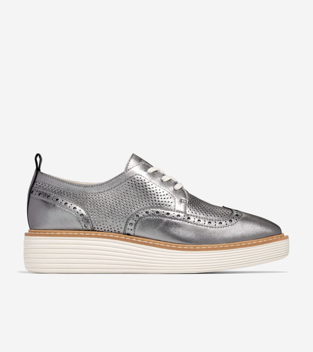 Cole Haan Women's OriginalGrand Platform Wingtip Oxfords - Pewter Metallic