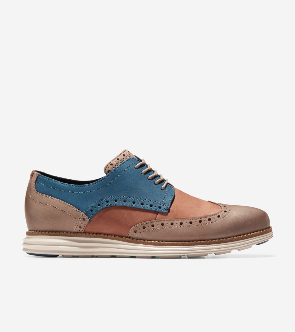 Cole Haan Men's OriginalGrand Wingtip Oxford - Dark Sequoia-Irish Coffee-Ensign Blue