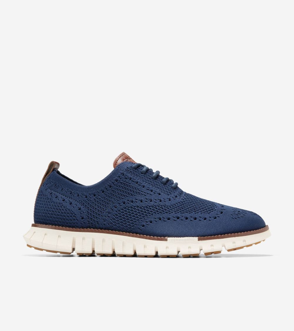 Cole Haan Men's ZEROGRAND Remastered Stitchlite Wingtip Oxfords - Marine Blue Stitchlite Ivory