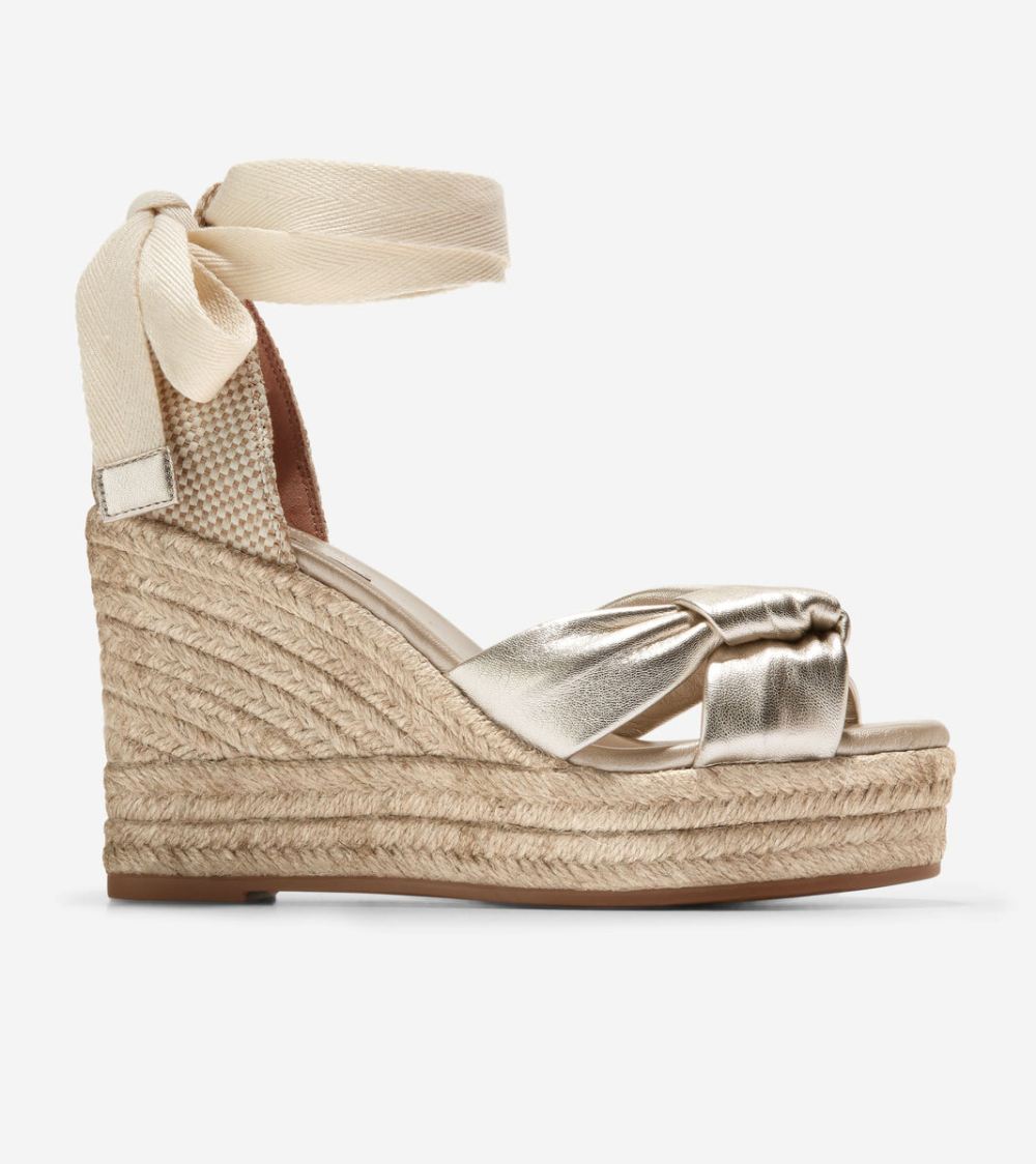 Cole Haan Women's Cloudfeel Hampton Wedge Sandals - Soft Gold-Natural Canvas