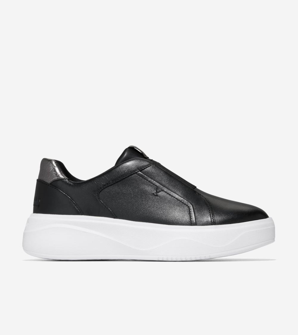 Cole Haan Women's GrandPro Demi Slip-On Sneaker - Black-Dark Silver-Optic White