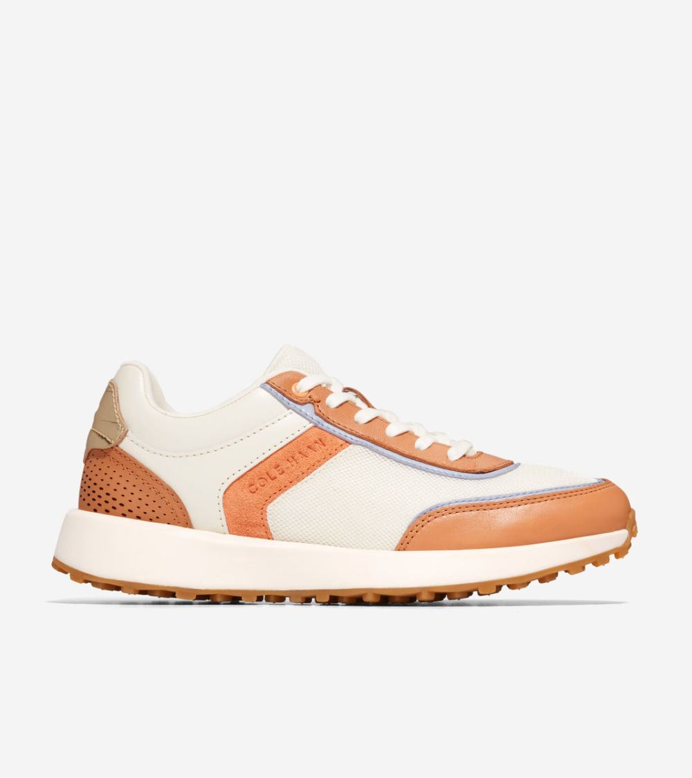 Cole Haan Women's GrandPro Wellesley Running Sneaker - Ivory-Nylon-Natural Tan-Tangerine Suede