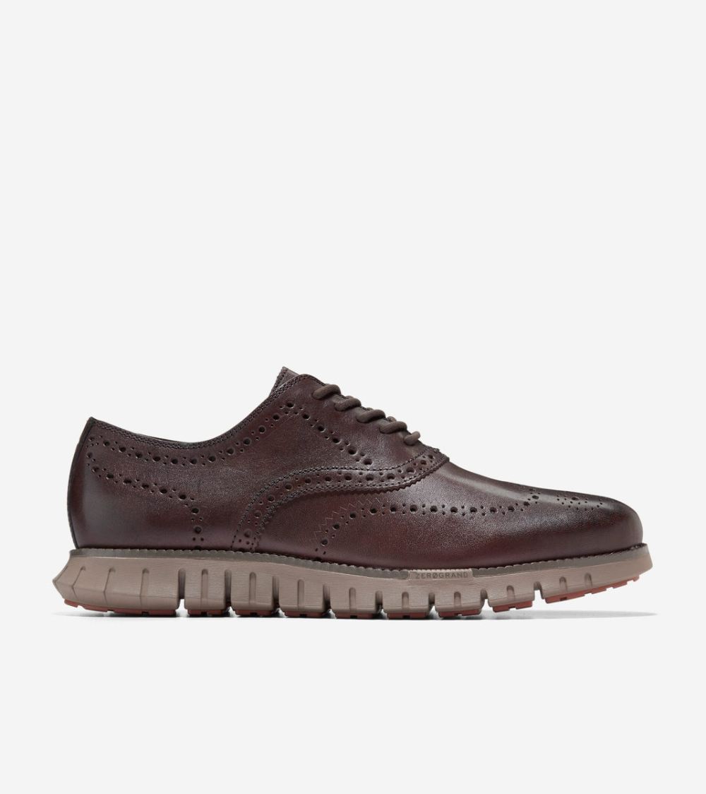 Cole Haan Men's ZEROGRAND Remastered Wingtip Oxfords - Dark Chocolate Brown-Irish Coffee