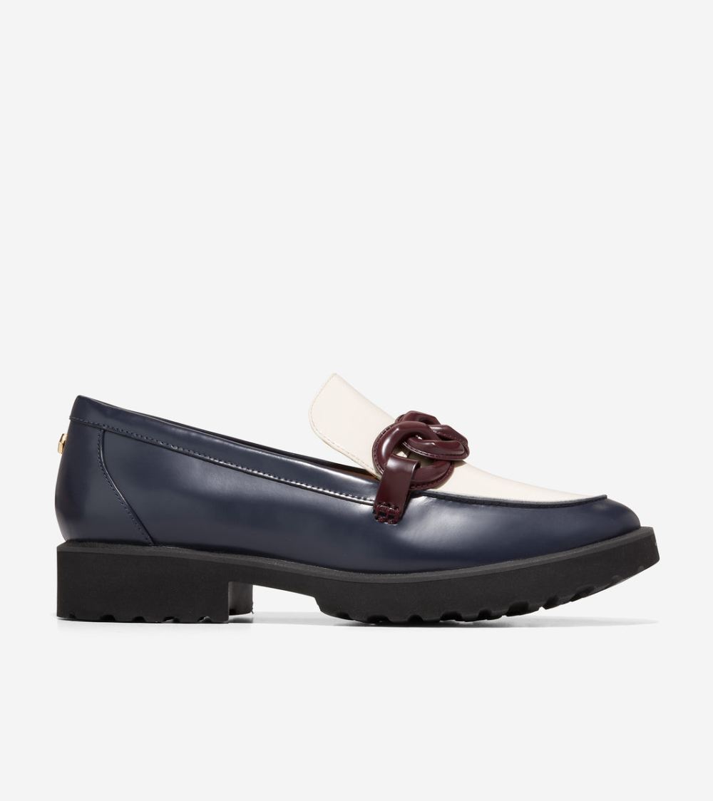 Cole Haan Women's Geneva Chain Loafer - Navy Blazer-Ivory-Cordovan