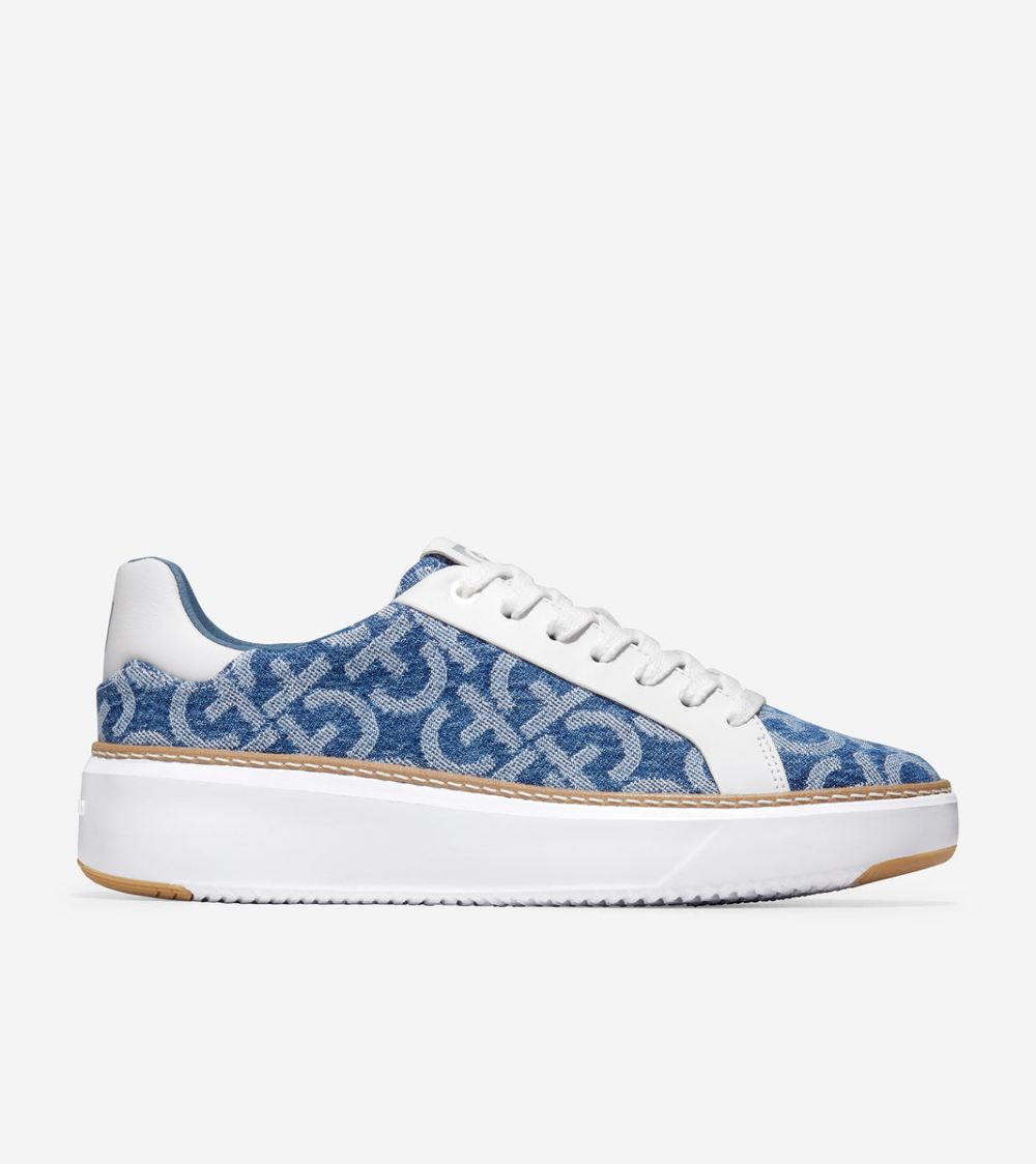 Cole Haan Women's GrandPro Topspin Sneaker - Monogram Denim Jacquard-Optic White