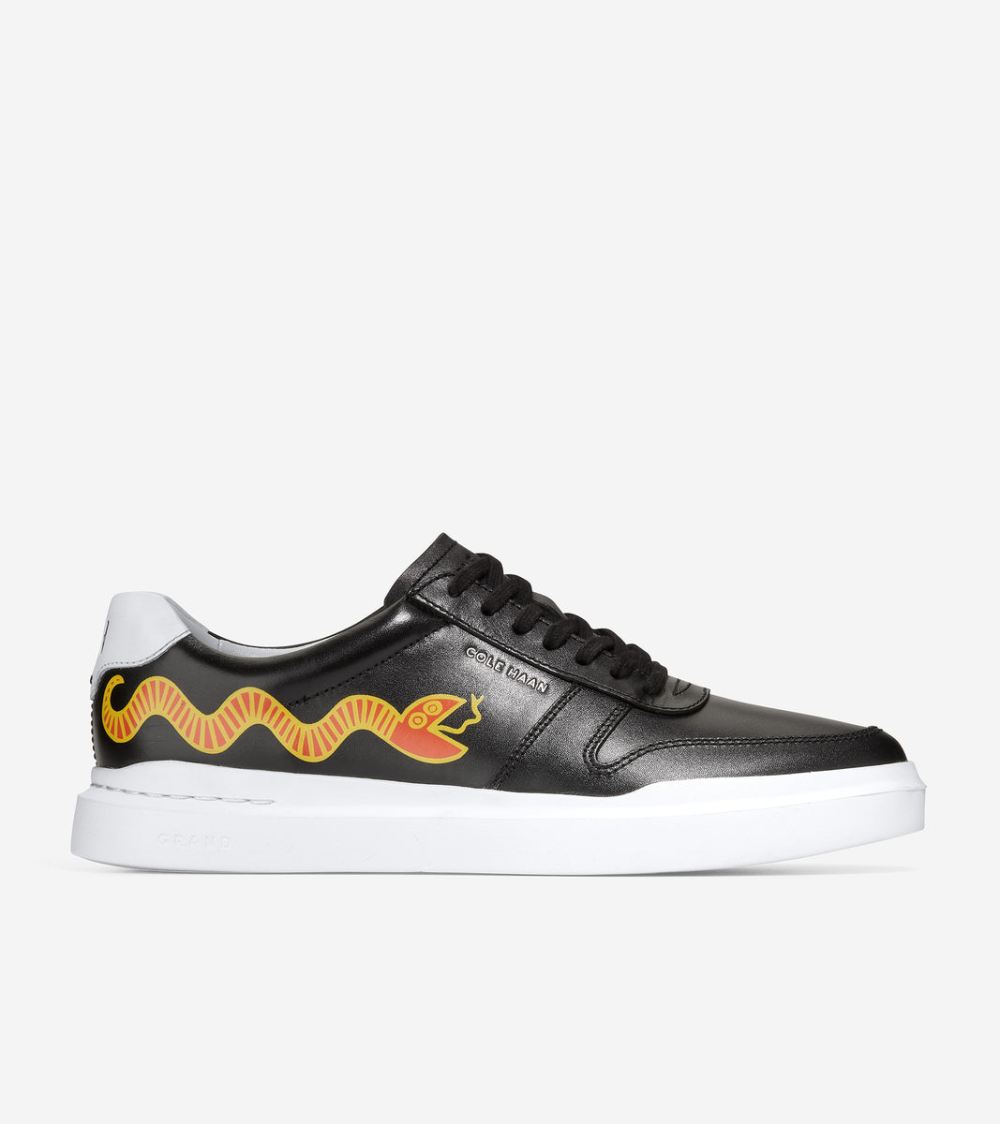 Women's Cole Haan x Keith Haring GrandPro Rally Court Sneaker - Black Leather-White