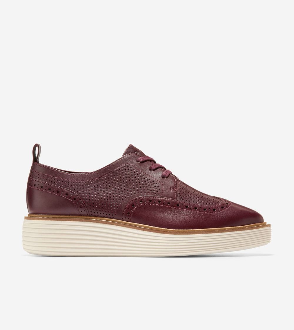 Cole Haan Women's OriginalGrand Platform Wingtip Oxford - Bloodstone-Ivory