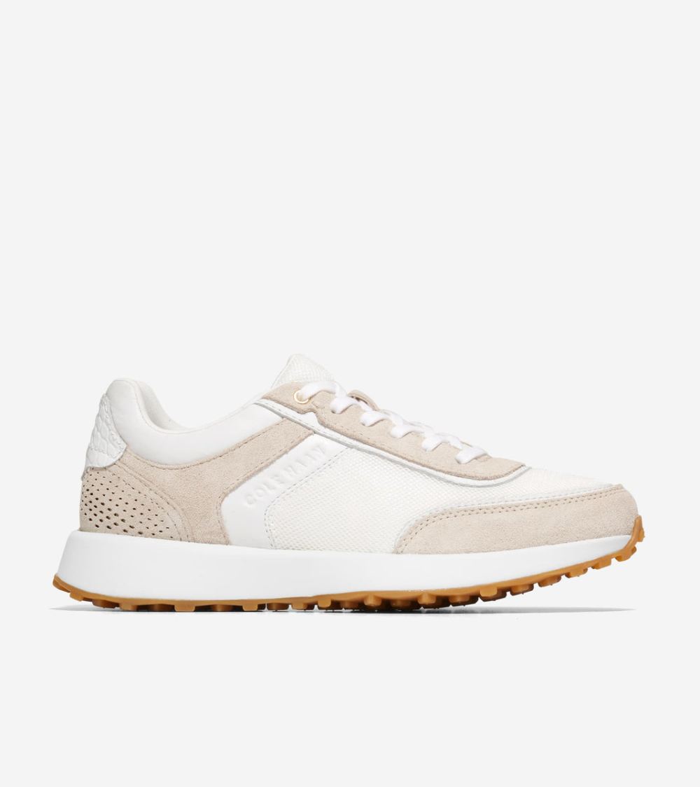 Cole Haan Women's GrandPro Wellesley Running Sneaker - Optic White-Nylon-Birch Suede