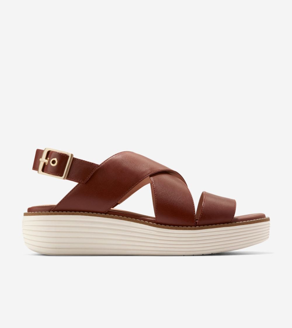 Cole Haan Women's OriginalGrand Platform Sandals - Dark Cuoio Brown-Ivory