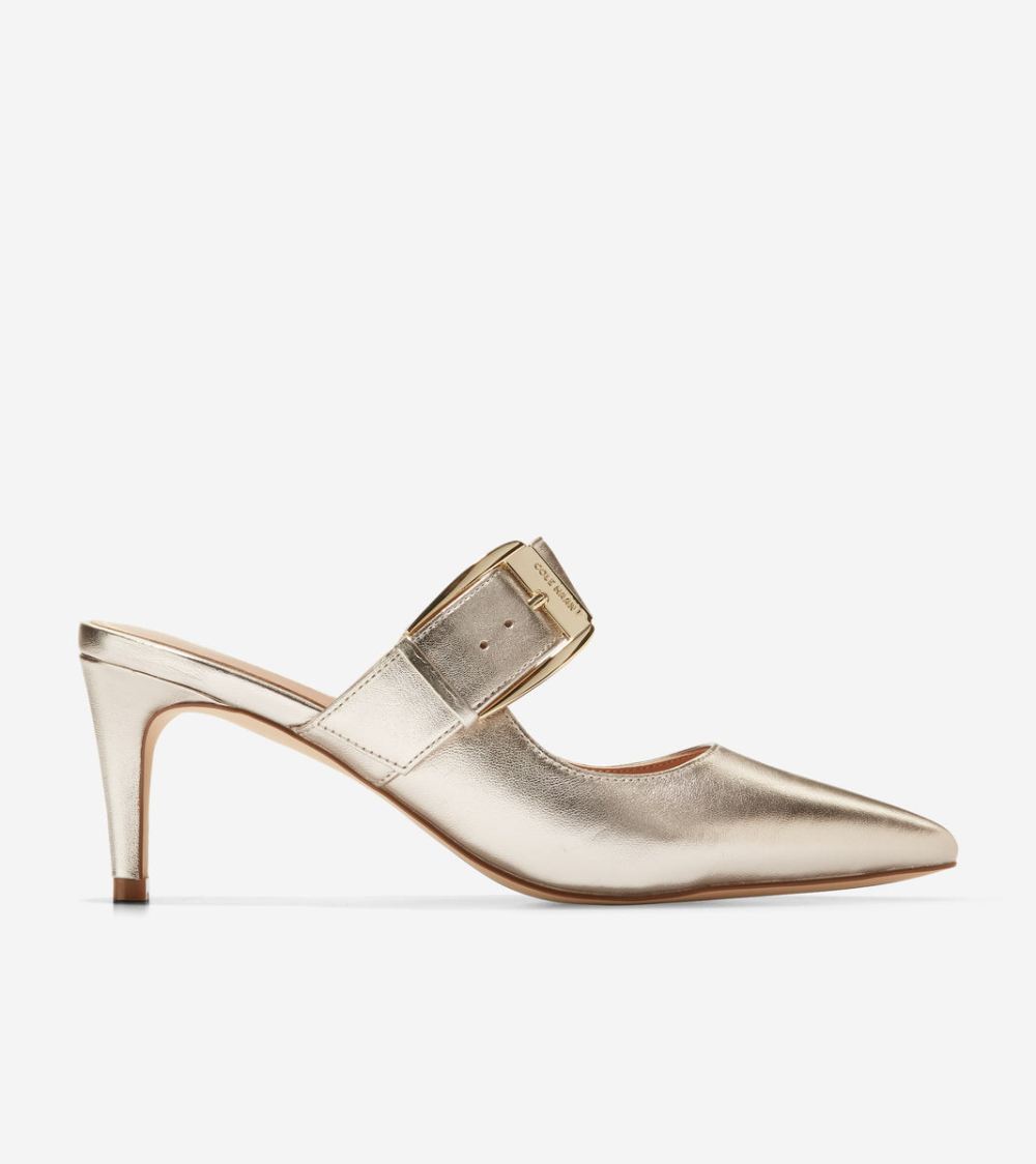 Cole Haan Women's Vandam Heeled Buckle Mule - Gold